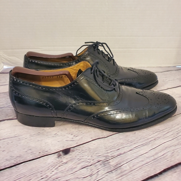 FERRAGAMO SALVATORE MEN'S MADE IN ITALY WINGTIP TIE-UP OXFORD BLACK SIZE 10.5 C - Picture 5 of 12